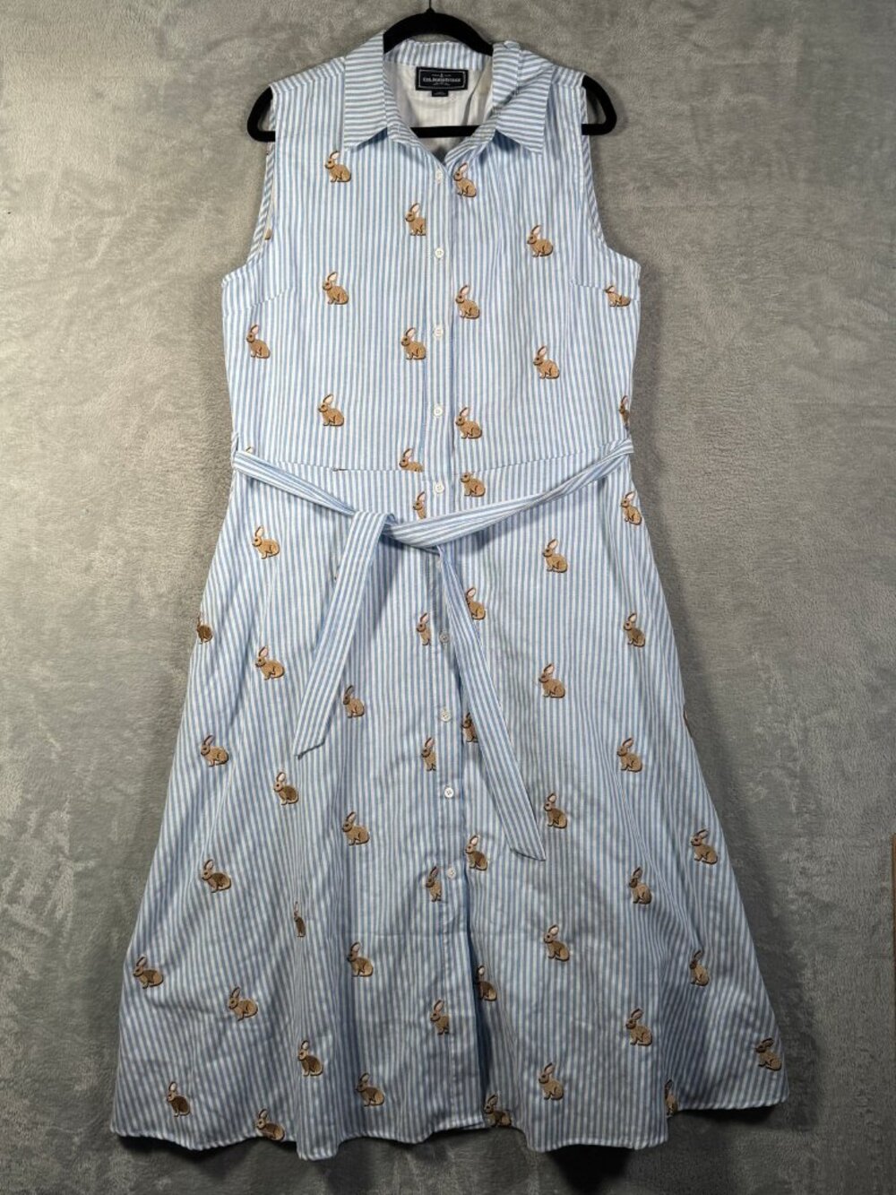 Kiel James Patrick Shirt Dress Womens 16 Blue White Striped Bunny Rabbit Bunnies